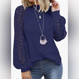 Elegant Navy Lace Sleeve Women's Top